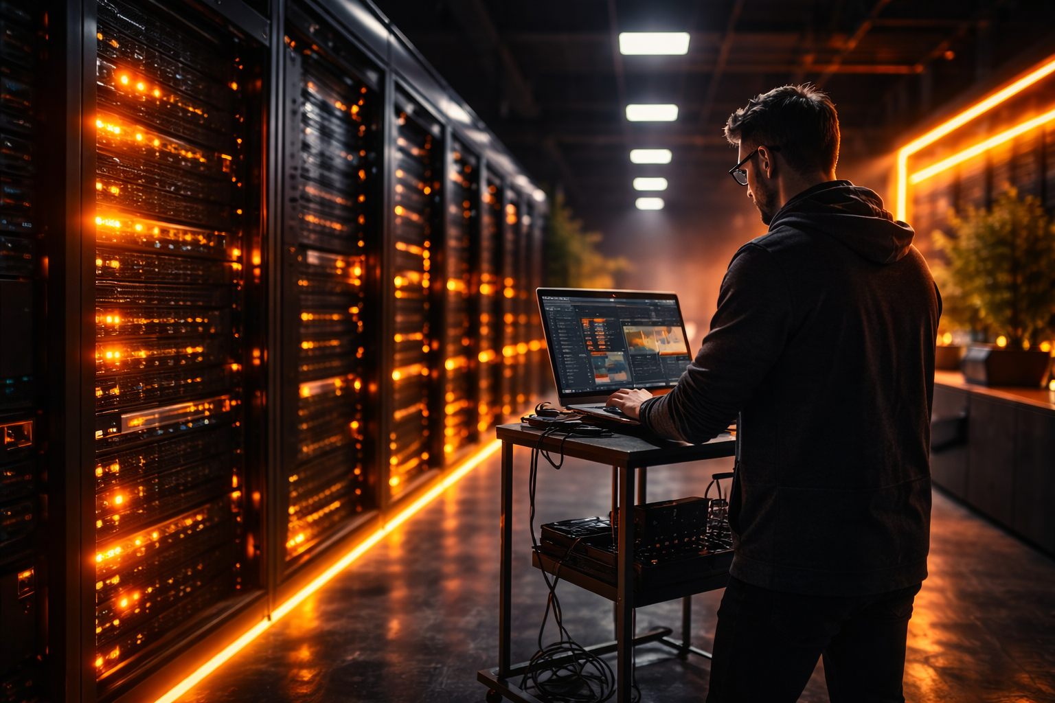 DevOps Engineer beim Deployment im Serverraum